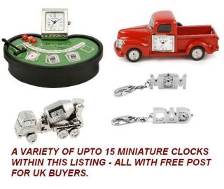 Silver Plated Miniature Clocks   A variety of novelty clocks   Boxed 