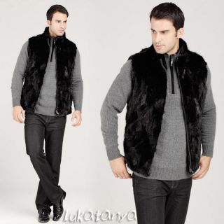 Luxury 100% Real Quality Black Mink Fur Mens Winter Warm Zip Vest 