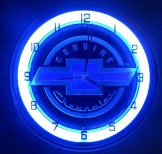   Chevy 15 Neon Chome Clock Parts Dealer Bowtie Emblem Logo Garage Sign