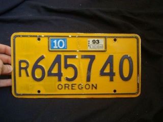 1993 Oregon Travel Trailer #R 645740 Vintage Yellow License Plate*