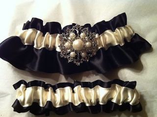Bridal Wedding Garters Pearl Accent Black & Ivory in pic but You 
