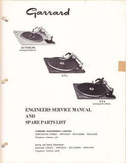 GARRARD SERVICE MANUAL FOR MODEL A.T. 5 MULTIPLE RECORD PLAYER
