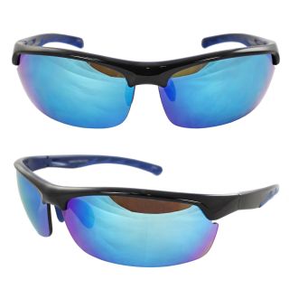    MLC Eyewear Wrap Sunglasses Black Blue 2tone Semi Rimless 