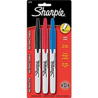 Sharpie® Retractable Permanent Marker, Fine Point, Assorted, 3/Set 