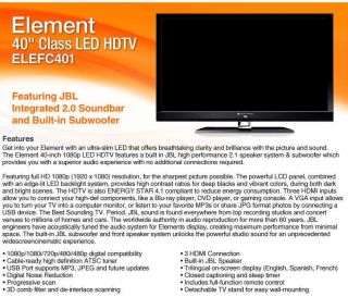 Element ELEFC401 40 Class LED HDTV   1080p, 1920 x 1080, 169, 60Hz 