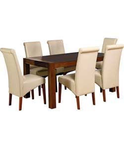 Buy Fernandes Solid Mangowood Table & 6 Cream Scrollback Chairs at 