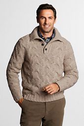 Mens Button front Wool Alpaca Cable Polo Sweater