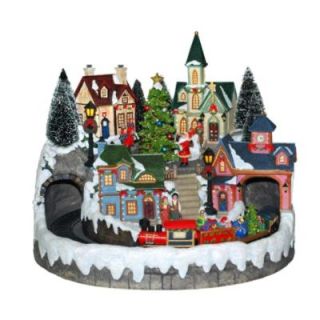 Animated Light Up Christmas Village Scene   Houses With Moving Train 