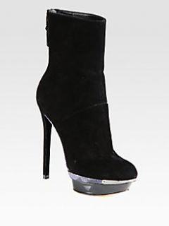 Brian Atwood   Suede Mixed Media Platform Ankle Boots