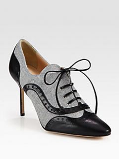 Manolo Blahnik   Flannel and Leather Lace Up Oxford Ankle Boots