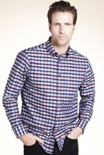Blue Harbour Premium Pure Cotton Satin Gingham Checked Shirt   Marks 