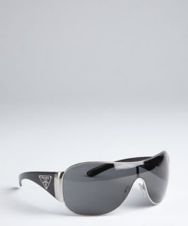 Prada silver metal logo wrap shield sunglasses