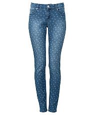 Blue (Blue) 32in Mid Blue Ditsy Print Skinny Jeans  271326740  New 