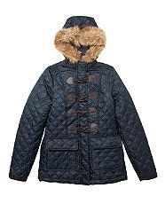 Navy (Blue) Teens Navy Quilted Fur Lined Duffle Coat  254687641  New 