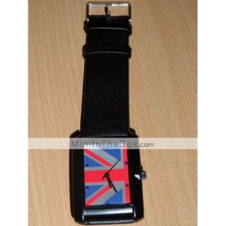 unisex Leder Analog Quarz Armbanduhr mit Logo Flagge 2354 (schwarz)