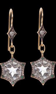 Cathy Waterman Emerald & White Topaz Shield Earrings 