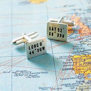 Personalised Silver Location Cufflinks   for young men
