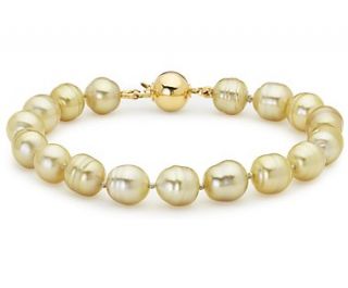 Baroque Golden South Sea Pearl Bracelet with 18k Yellow Gold  Blue 