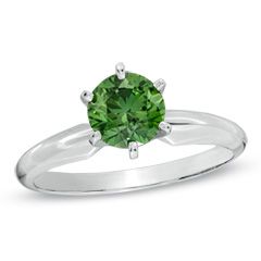 CT. Enhanced Green Diamond Solitaire Engagement Ring in 14K White 