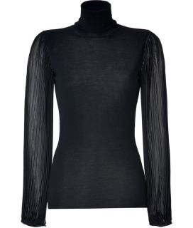 Emilio Pucci Black Pleated Sleeve Turtleneck Pullover  Damen  Strick 