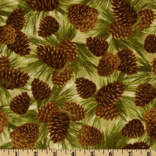 Timeless Treasures Cabin Fever Flannel Pinecones Natural   Discount 