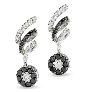 CT. T.W. Enhanced Black and White Diamond Corkscrew Drop Earrings 
