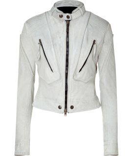 Just Cavalli White Cropped Vintage Leather Jacket  Damen  Jacken 