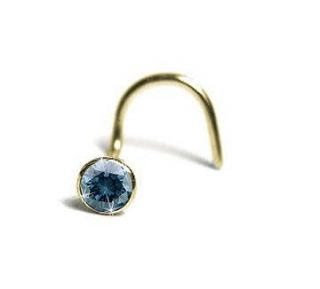Teal Blue Diamond Nose Stud 3pt in Choice of Gold