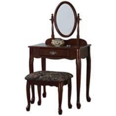 Powell Heirloom Cherry Vanity Mirror and Bench Set