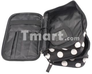 Polka Dot Double Layer Makeup Cosmetic Bag Black   Tmart