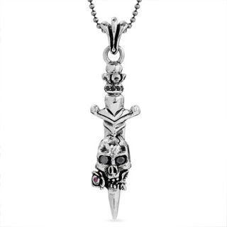 Ed Hardy Skull and Dagger Stainless Steel Pendant with Lab Created 