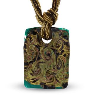 Turquoise Murano Glass Rectangle Necklace in 14K Gold   Clearance 