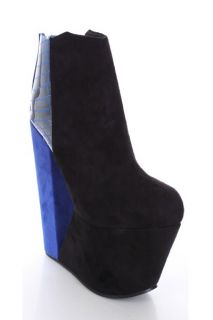 Black Faux Suede Two Tone Cut Out Platform Wedges @ Amiclubwear Wedges 