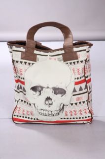 Beige Multi Skull Tribal Print Tote Handbag @ Amiclubwear Handbags 