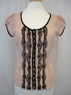 Vintage / retro look pink & black lace georgette blouse / top