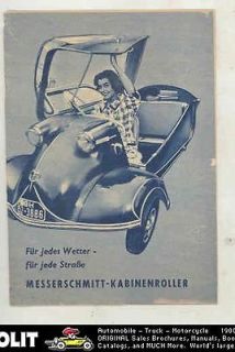 1956 Messerschmitt KR175 KR200 3 Wheel Microcar Brochure German