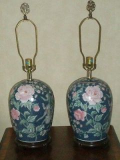 30 blue ceramic ginger jar lamp base with rose peonies, Priced 