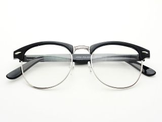 Half Frame Clubmaster Style Wayfarer Clear Lens Glasses in Black W171