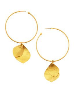 Leaf Hoop Earrings, Gold   