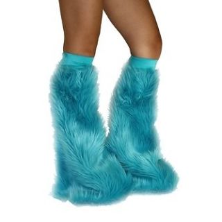 Turquoise Fluffies Furry Fluffy Rave Boot Cover Legwarmers Go Go Boots
