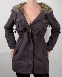 ODD MOLLY New 364 DARK GREY Faux Fur Lined Coat Jacket S, Small 1