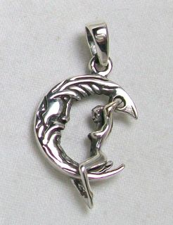 Sterling Silver Man In The Moon Moving Woman Pendant k7