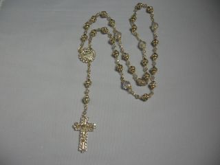 NEW* 26 INCH 14KT GOLD EP CRYSTAL ROSARY WITH FREE KEY RING
