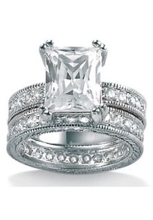 PalmBeach Jewelry 365075 Jewelry,Two Piece Cubic Zirconia SS Wedding 