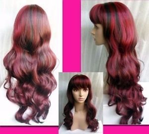   New Style Long curly red mixed black ladys hair Wig +wigs CAP(gift