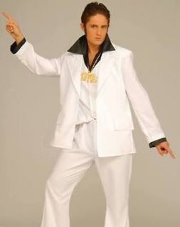 Mens Fancy Dress Halloween Costume 70s Disco King White Suit Outfit