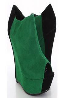 Black Green Faux Suede Peeptoe Platform Wedges @ Amiclubwear Wedges 