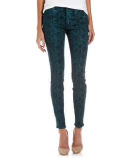 Python Print Skinny Jeans, Teal   