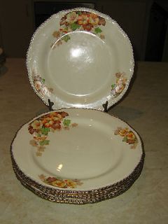 WOODS IVORY WARE AUTUMN HIBISCUS PATTERN SET OF 6 DINNER PLATES 