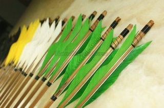 colors feathers For Longbow arrows 12pcs Trad. manual ARROW Bamboo 